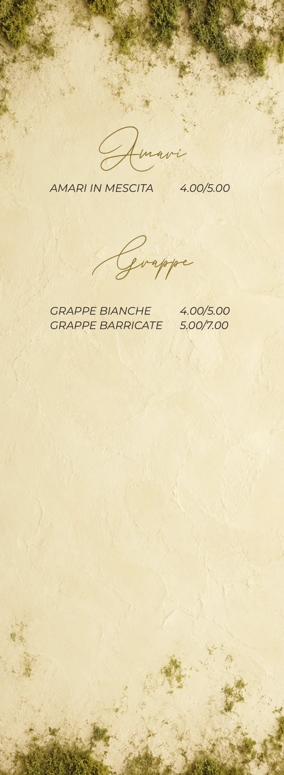 Menù BRYUM · Amari e grappe