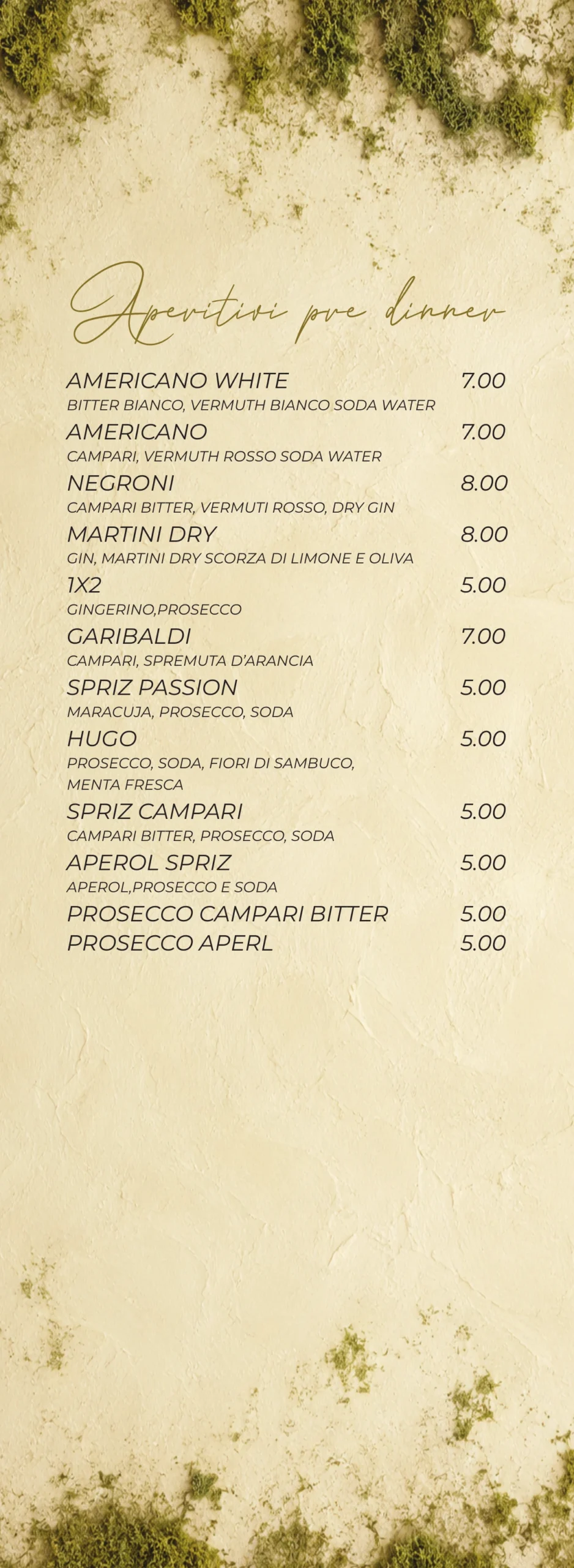 Menù BRYUM · Aperitivi