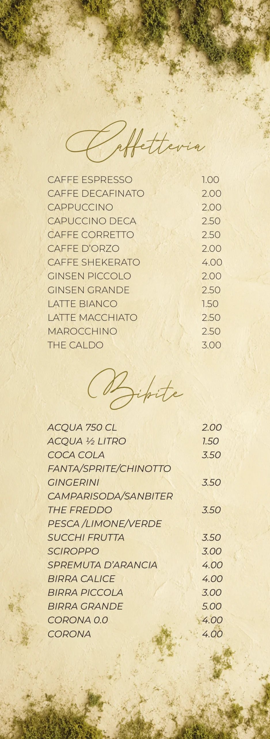 Menù BRYUM · Caffetteria