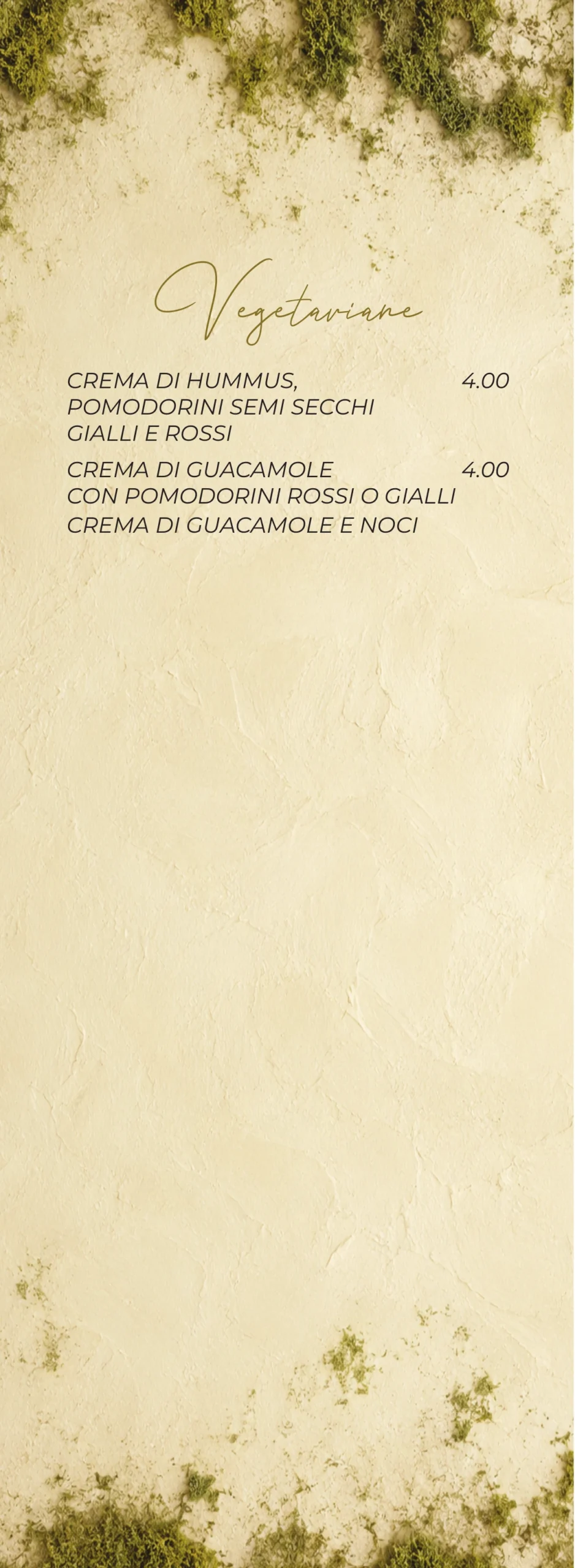 Menù BRYUM · Vegetariane